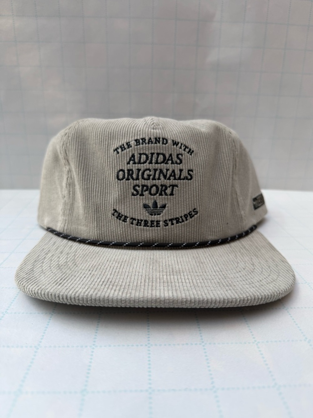 Adidas Original Sport Hat - Beige & Black Brim Stripe - Gold Strap - Brand New